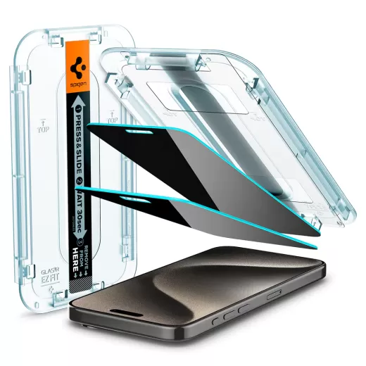Защитное стекло антишпион Spigen Screen Protector EZ FIT GLAS.tR Privacy (2 шт.) для iPhone 15 Pro Max (AGL06874)