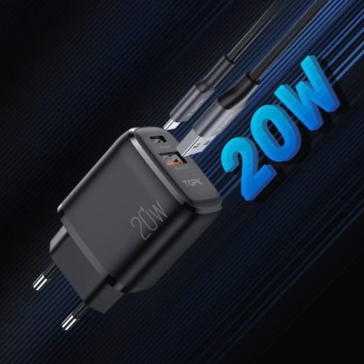 Сетевое зарядное устройство WIWU 20W Wall Charger Type-C + USB (EU) Black