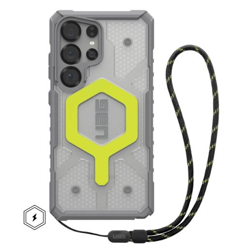 Противоударный чехол с ремешком UAG Pathfinder Clear Magsafe Active Neon Lanyard для Samsung Galaxy S25 Ultra (2144831BV01)