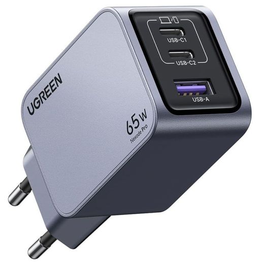 Быстрая зарядка Ugreen X755 Nexode Pro 65W 3-Port Pro 2 x USB + USB Type-C EU Grey