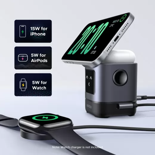 Бездротова зарядка Ugreen Uno 2 в 1 Magnetic Wireless Charger 15W