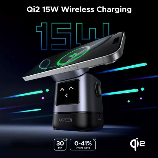 Бездротова зарядка Ugreen Uno 2 в 1 Magnetic Wireless Charger 15W