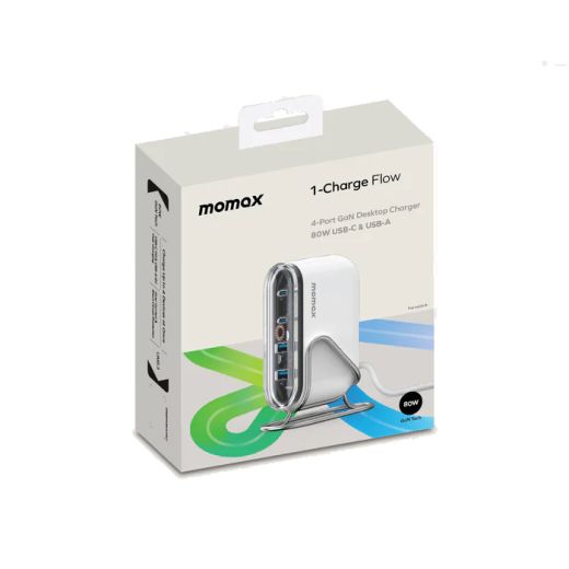 Зарядка Momax 1-Charge Flow 4-Port 80W GaN Desktop Charger USB-C & USB-A (UM53)