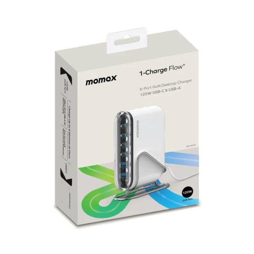Зарядка Momax 1-Charge Flow+ 6-Port 120W GaN Desktop Charger USB-C & USB-A (UM55)