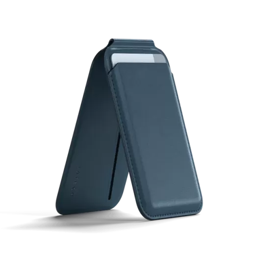 Кожаный чехол-бумажник с подставкой Satechi Vegan-Leather Magnetic Wallet Stand Blue (ST-VLWB)