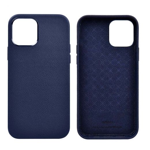 Кожаный чехол WIWU Calfskin Series Blue для iPhone 13 mini